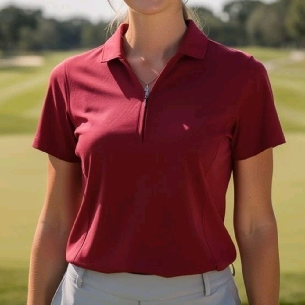 Pebble Beach Performance Womens Red‎ Quarter Zip Golf Polo Shirt Size Small